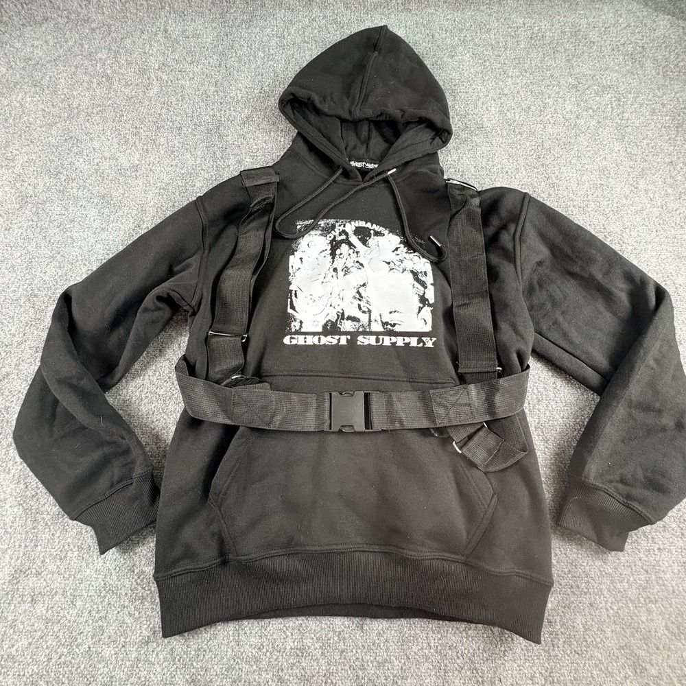 Ghost Supply Hoodie Men's L Black Harness Techwear Streetwear Goth Grunge‎